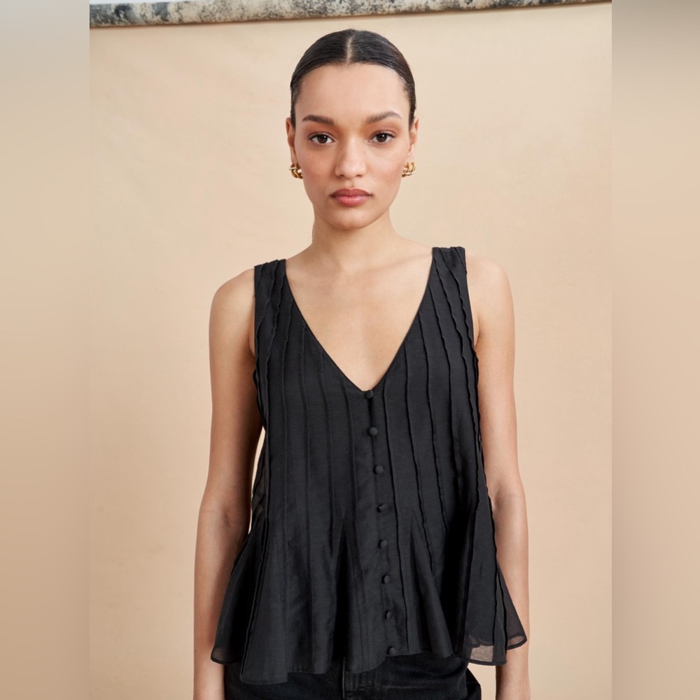 NWT - La Ligne Penelope Pleated Tank Top in Black
